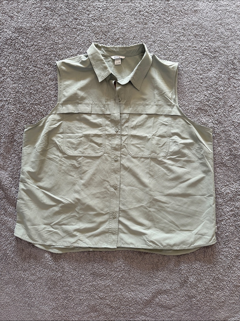 Eddie Bauer Light Olive Green Sleeveless Button-Down Shirt